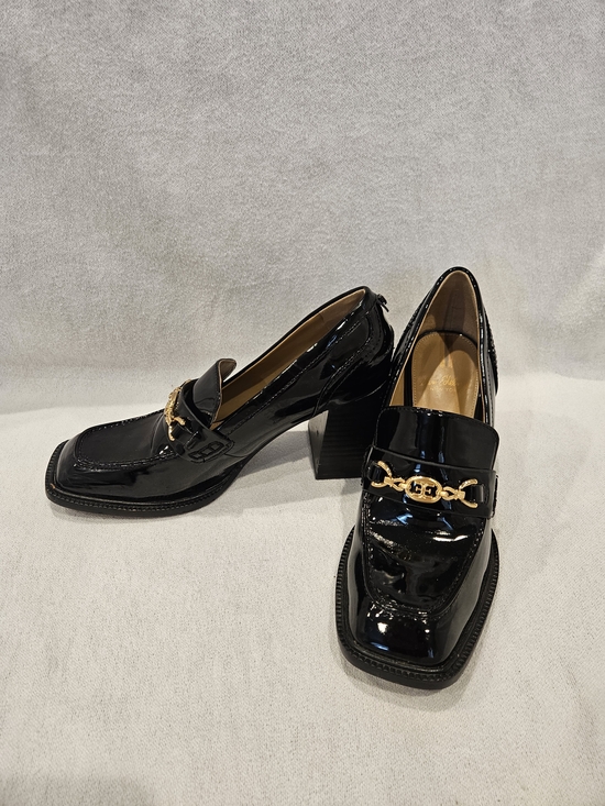 Sam Edelman Shoes - Sam Edelman Quincy Black Patent Block Heel Loafers with Gold Chain 8